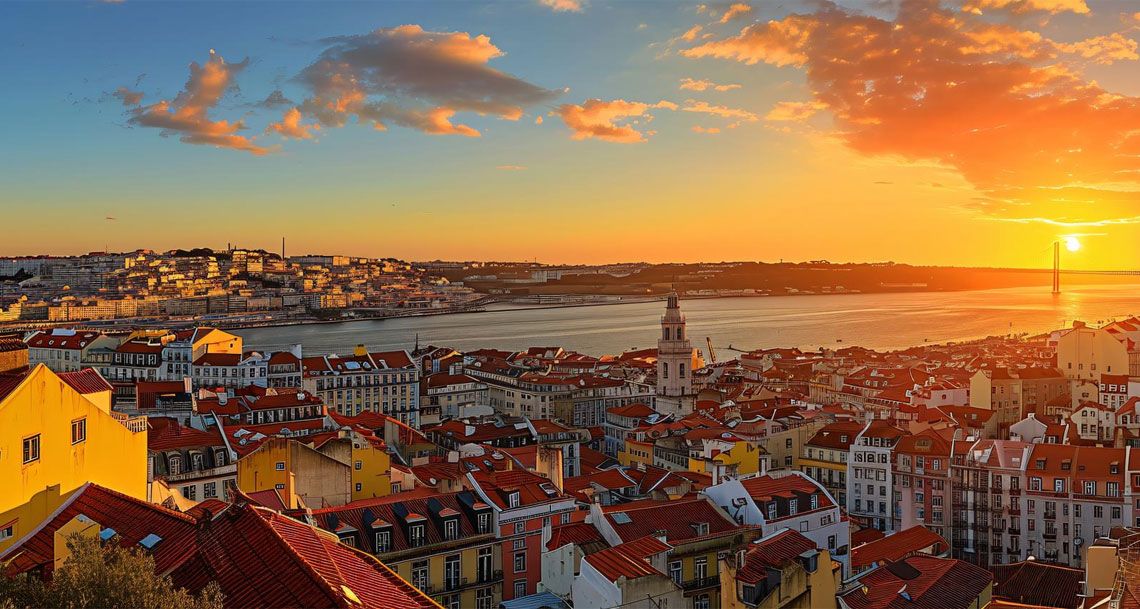Sunset over Lisbon and the Tagus river